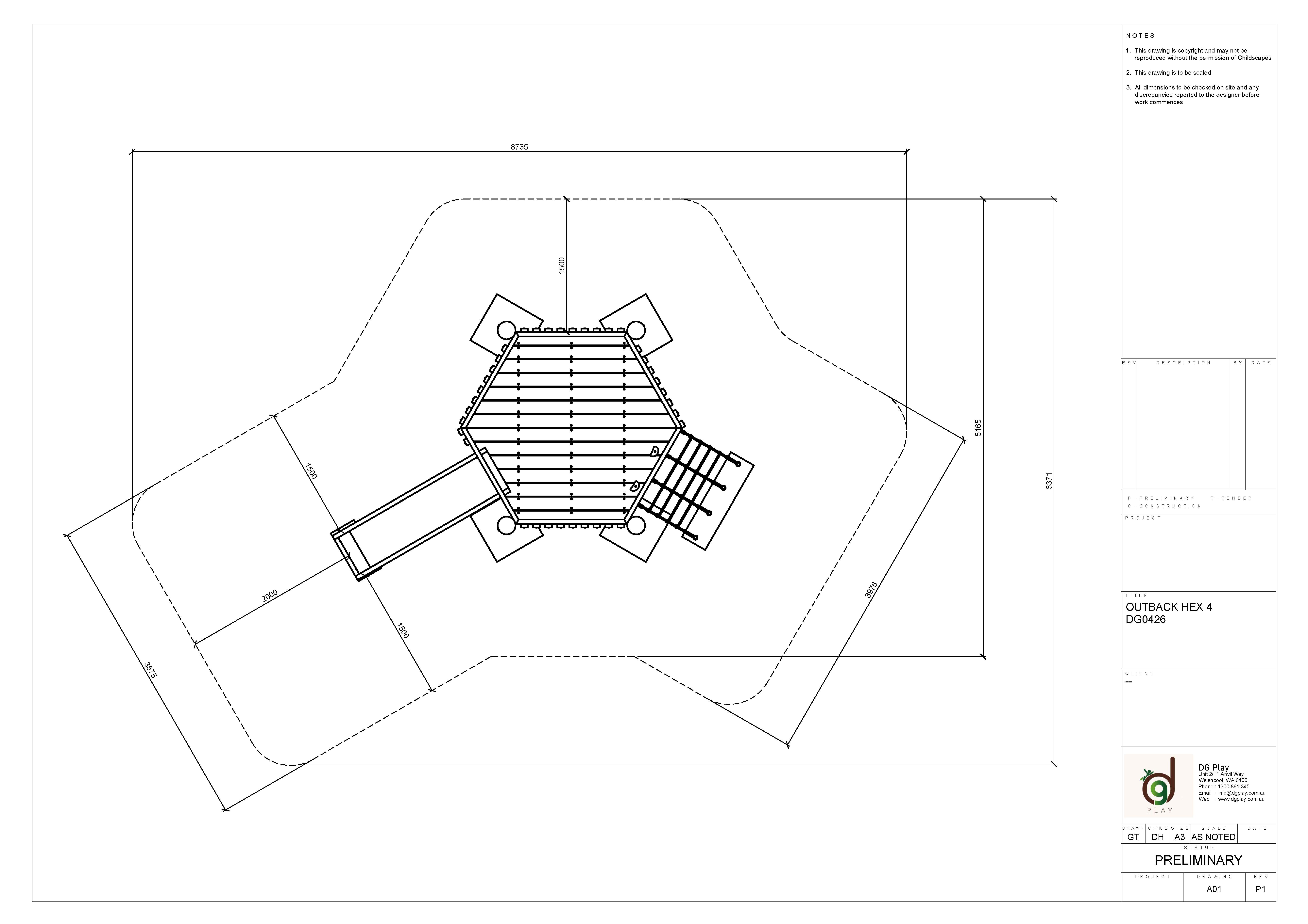 Architectural blueprint of the Outback Hex 4 playground structure, showcasing detailed layout and design elements for outdoor play areas.