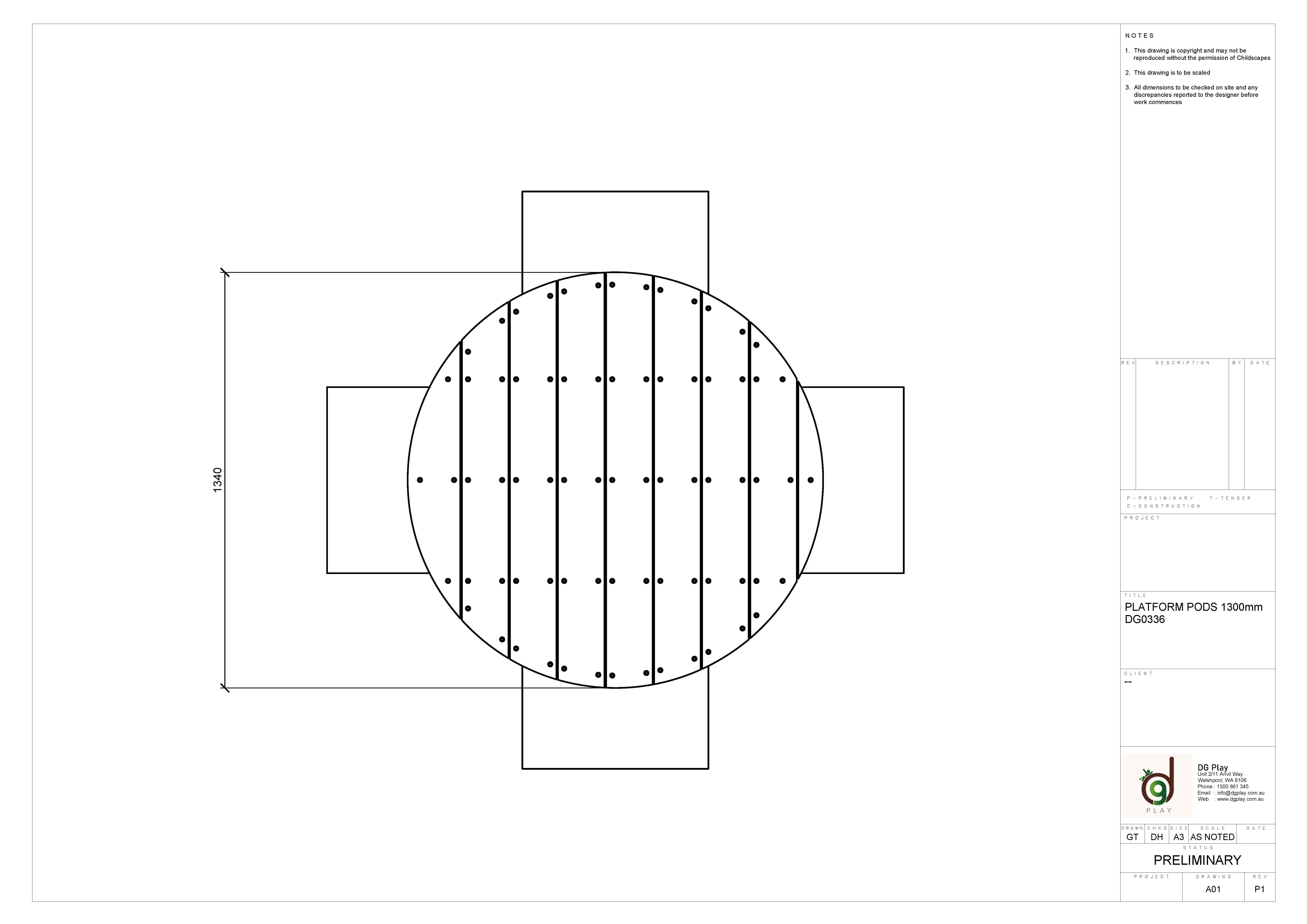 Technical drawing of platform pods for playgrounds, showcasing design details and dimensions for safe, durable play structures.