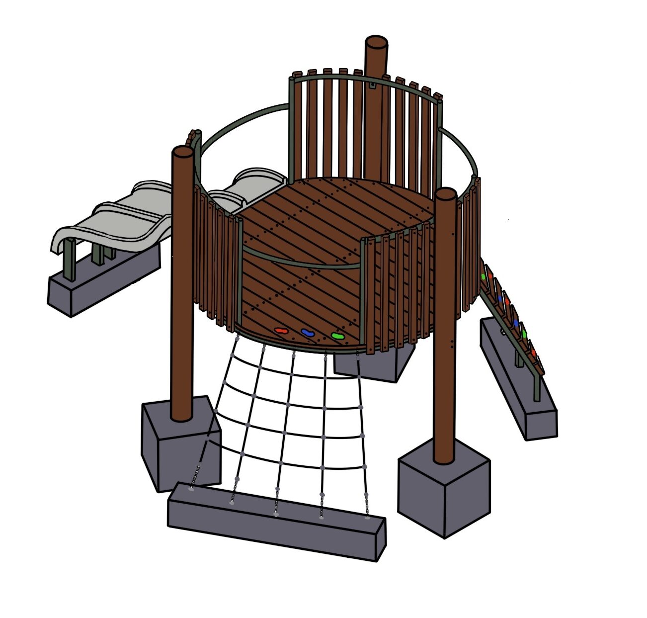 Modern Redgum Ring playground structure with climbing elements and safety features, ideal for children's outdoor play areas.