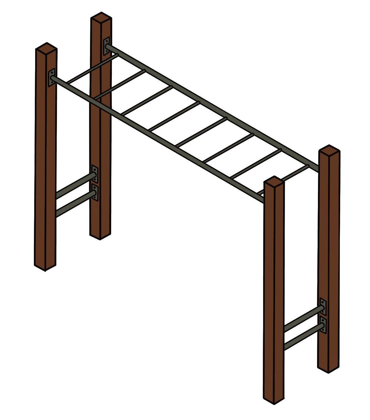 Durable wooden skinny monkey bars for children's playgrounds, ideal for climbing and developing motor skills. Perfect for outdoor play areas and backyard setups.