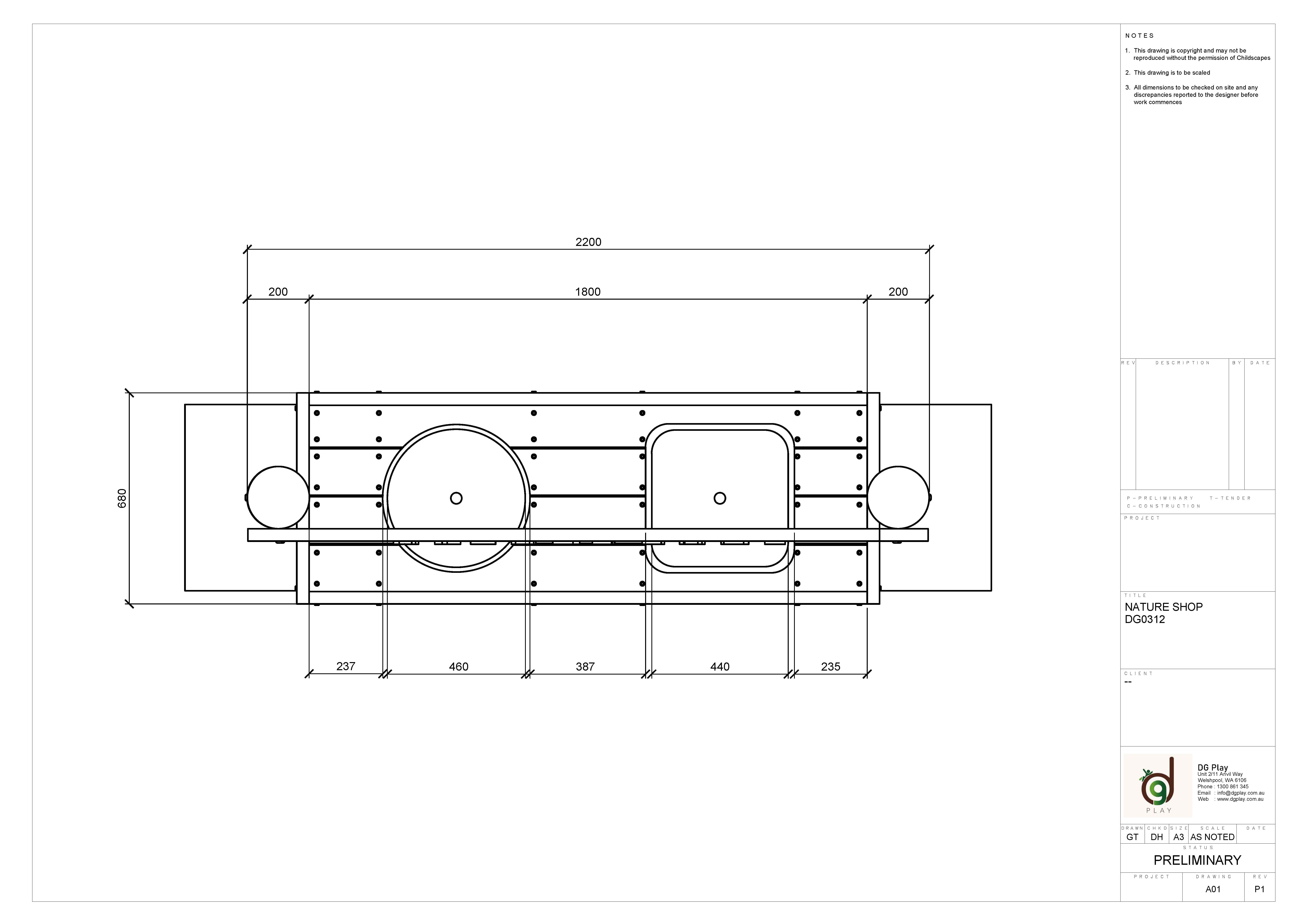 Architectural blueprint of the Nature Shop sink area showing measurements and layout details.