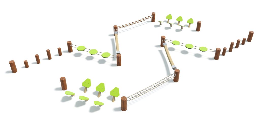 Stream by DG Play, a long winding balance course with green stepping and beams for schools and parks