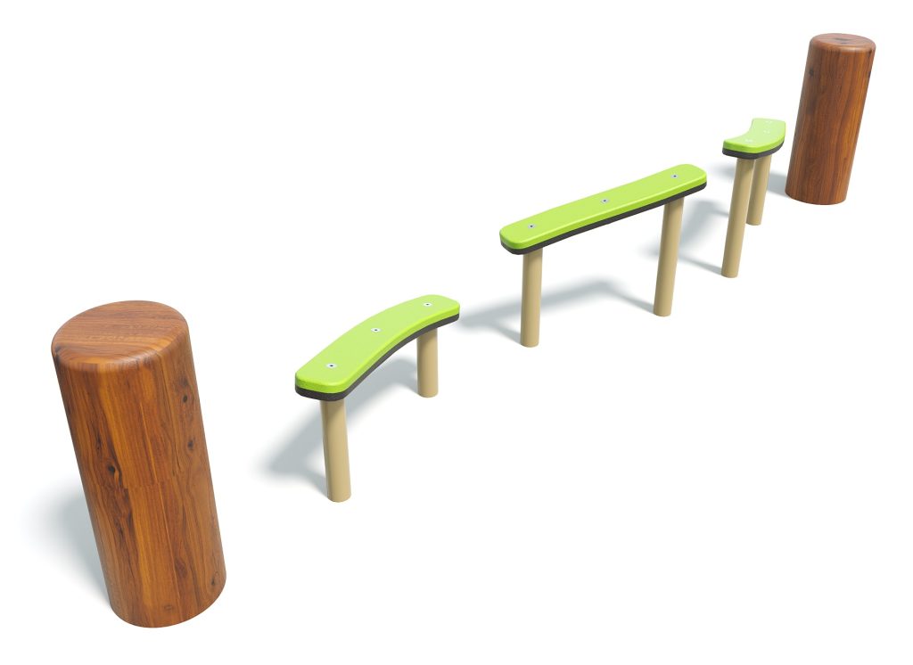 Natural Wave Walk by DG Play, a green wavy balance beam on timber posts for schools and parks