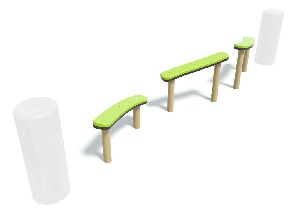 Natural Wave Walk a green wavy balance beam on timber posts shown from another angle for schools and parks