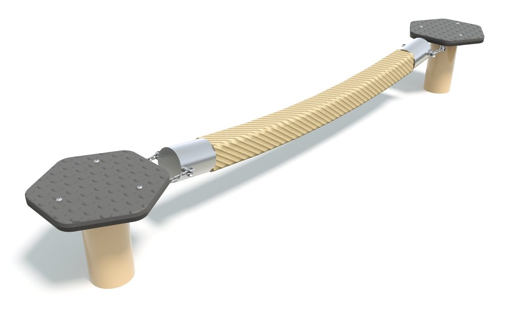 Jungle Balance is a playground balance beam with two sturdy platforms and a flexible, curved wooden beam for children to walk across.