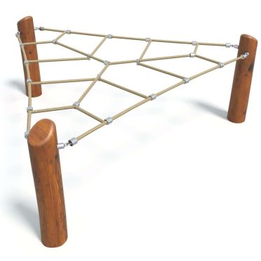 Rope climbing structure for playgrounds with wooden poles, designed for children's outdoor activity and fitness development. Durable, safe, and engaging play equipment for kids.