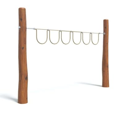 Rustic wooden outdoor gym equipment with climbing rings for functional fitness and strength training. Durable logs and sturdy metal hardware ideal for backyard fitness setups.