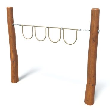 Climbing frame play equipment with wooden posts and rope loops for kids outdoor play and physical activity. Durable playground gear for children’s recreation and adventure.