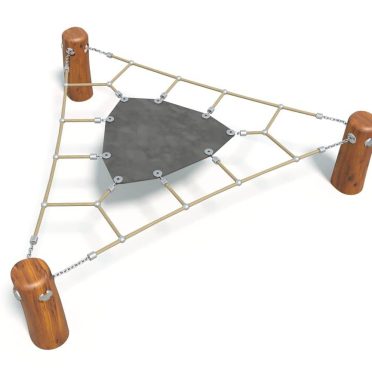 Rope climbing net with wooden posts for outdoor playgrounds and fitness equipment, durable construction, suitable for kids and adults, promoting physical activity and motor skills development.