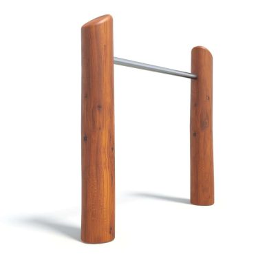 Soft wood outdoor fitness equipment with durable metal bar, ideal for parks and playgrounds.