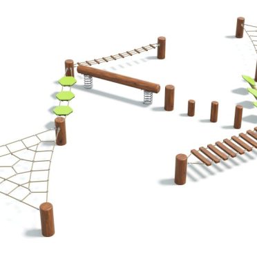 Twist by DG Play, a compact balance course with beams, a rope net and stepping elements for schools and parks