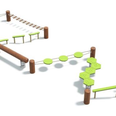 Wander by DG Play, a winding balance course with mixed stepping and beam elements for schools and parks