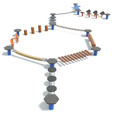 Nebula by DG Play, a curved balance circuit with mixed stepping and rope elements for schools and parks