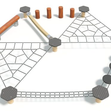 Hive by DG Play, a hexagonal rope net climber with stepping stones for schools and parks