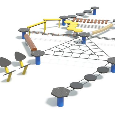 Mega Hex by DG Play, a large hexagonal balance and rope net circuit for schools and parks