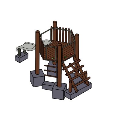 Colorful outdoor playground structure with stairs, slide, and climbing elements for children, designed for outdoor play areas.