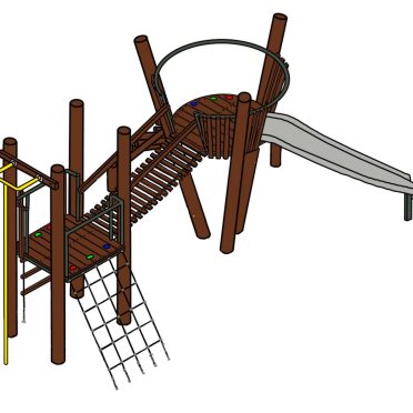 Rivergum Rise by DG Play, a multi level timber play tower with slides and climbing nets