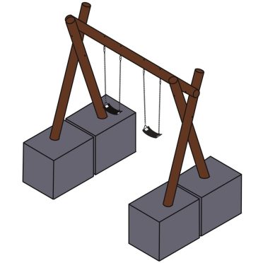 A colorful wooden playground swing set featuring two black rubber swings, sturdy wooden frame, ideal for children's outdoor play areas and backyard entertainment.