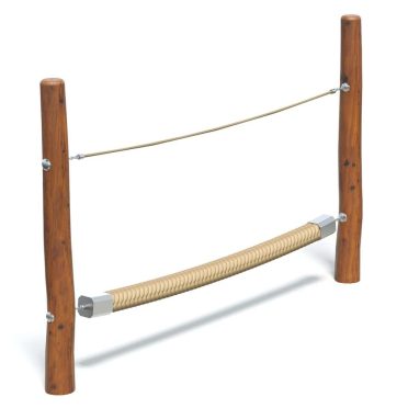 Robust wooden playground obstacle with rope and balance beam for kids outdoor adventure play equipment for children’s fitness and motor skill development.