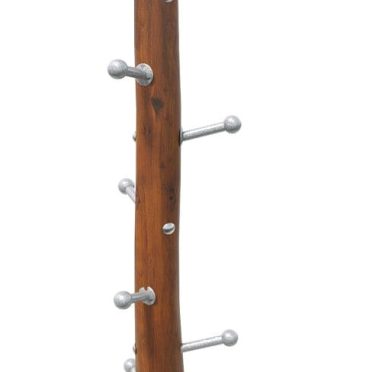 Wooden coat rack with metal hooks for home and office organization, stylish and durable wooden clothing hanger stand.