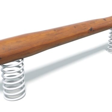 Rustic wooden playground spring rocker with metal coil springs for outdoor kids' play area entertainment. Durable and fun playground equipment for children’s recreation.