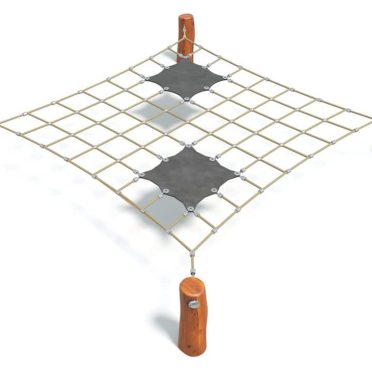 Robust climbing net playground equipment with wooden posts for children’s outdoor play and physical activity. Ideal for parks, schools, and recreational areas.