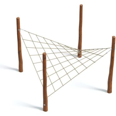 Natural wooden playground climbing net structure for kids outdoor play equipment.
