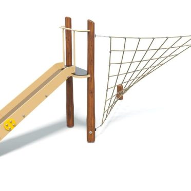 Kids outdoor playground equipment with slide and climbing net for children’s active play and physical development.