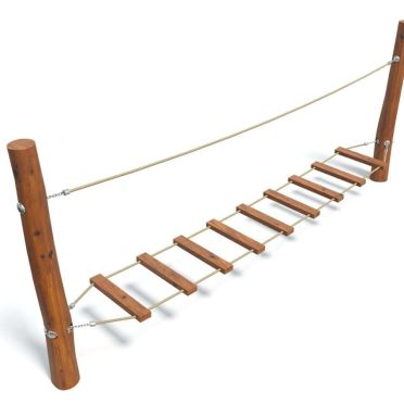 Rope climbing cargo net playground equipment for children outdoor play area durable wood and rope construction.