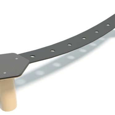 Colorful children's balance beam with hexagonal ends and wooden supports, ideal for outdoor play and physical development.