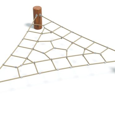 Triangular rope climbing net between timber posts