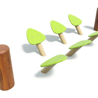 Natural Tri Steps by DG Play, a run of green triangular stepping tops on timber posts for schools and parks