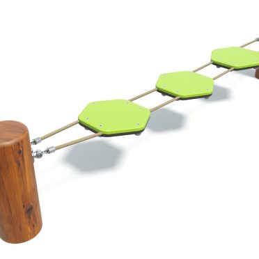 Natural Hexagon Run by DG Play, a run of green hexagonal stepping stones on timber posts for schools and parks