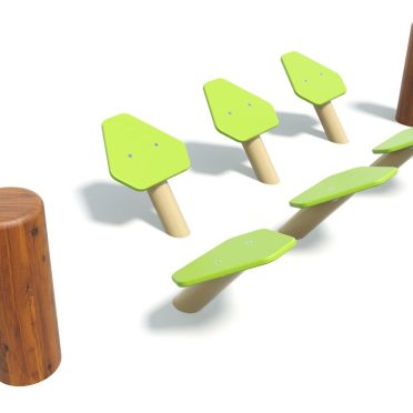 Natural Hex Steps by DG Play, a run of green hexagonal stepping platforms on timber posts for schools and parks