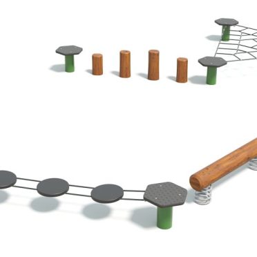 Constellation by DG Play, a curved balance run with stepping stones and posts for schools and parks
