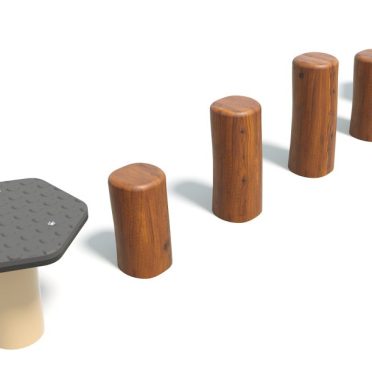 River Steps by DG Play, a run of cylindrical timber stepping logs for schools and parks